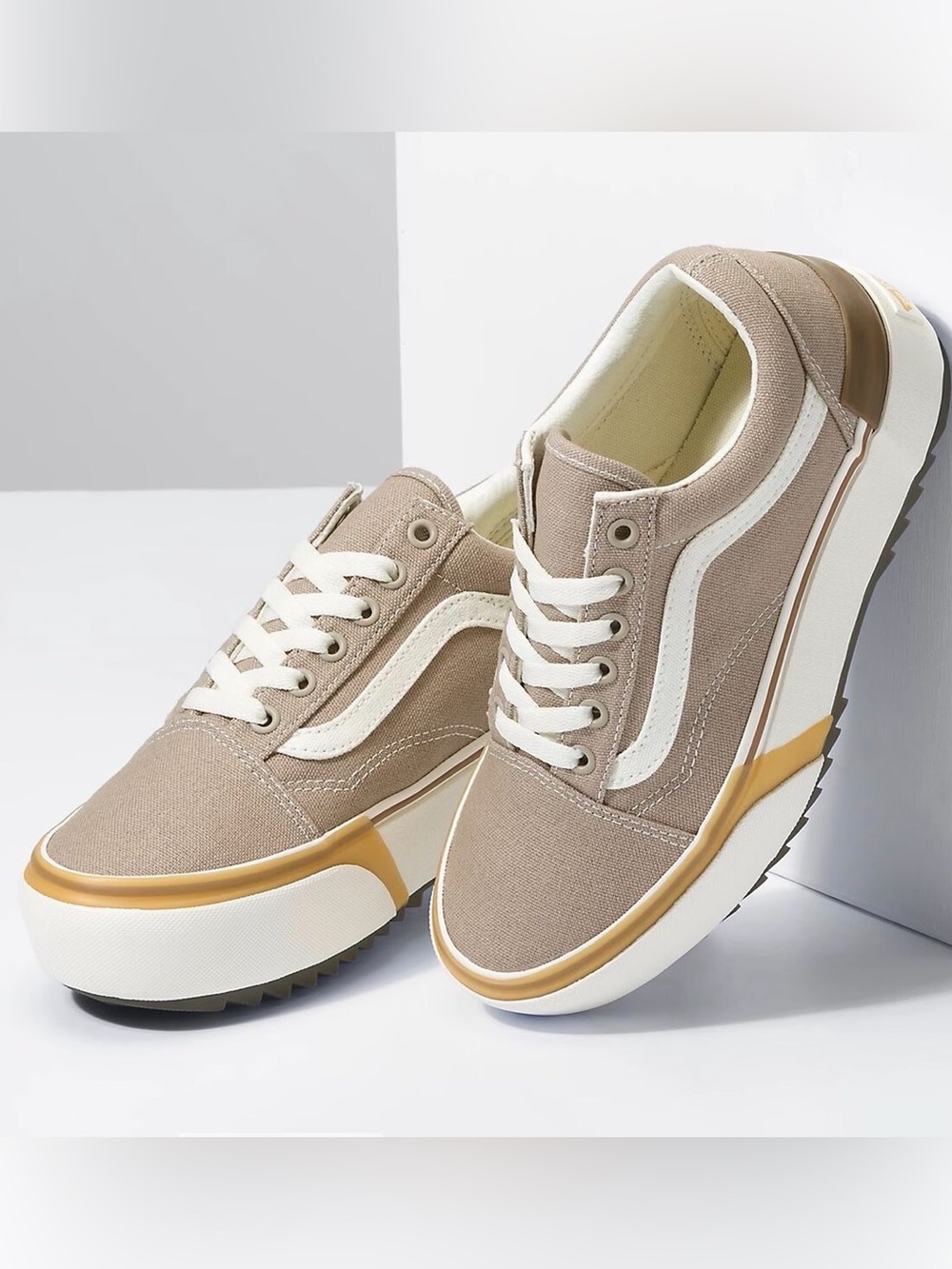 Vans Taupe Beige Canvas Old Skool Stacked Chunky Platform Sneakers Sz 8